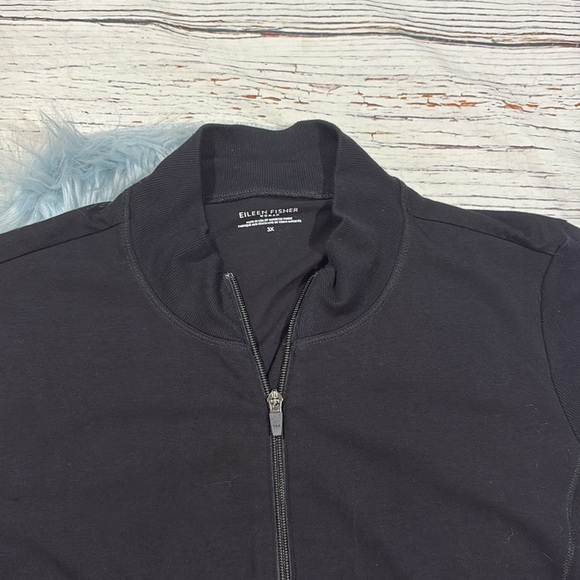Eileen Fisher Black Zip Front Lounge Pocket Lightweight Jacket Sweatshirt - Picture 7 of 8